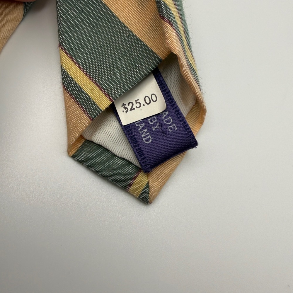 VINTAGE Polo Ralph Lauren Necktie Mens Green Striped Silk Hand Made Tie - Picture 4 of 4